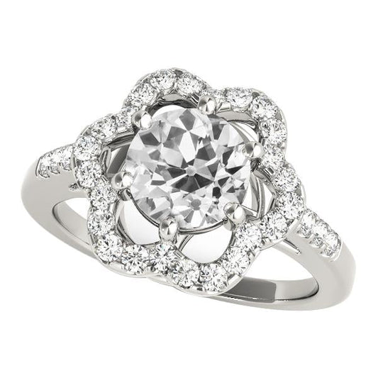 Halo Damenring Rund Old Mine Cut Diamant Flower Style 5,50 Karat - harrychadent.ch