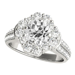 Halo Diamant Jewelry Flower Style Gold Runder Altschliff Ring 6,50 Karat
