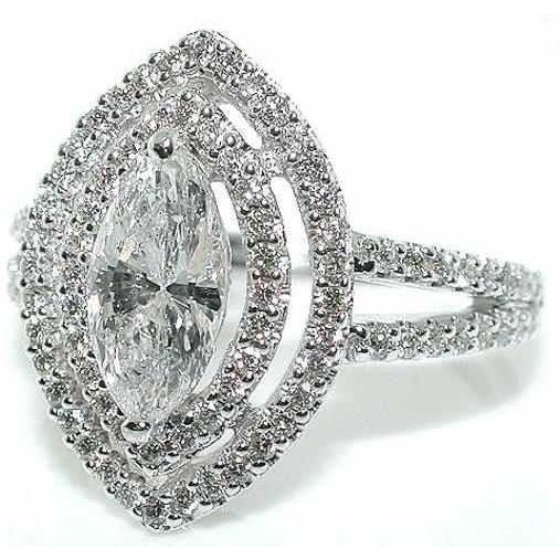 Halo-Diamant-Verlobungsring 2,51 ct. Marquise geteilter Schaft WG 14K