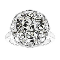Halo Ehering Rund alter Bergmann Diamant Flower Style 6,50 Karat