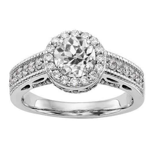 Halo Ehering Rund alter Bergmann Diamant Milgrain Schaft 4,25 Karat - harrychadent.ch