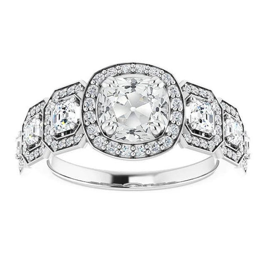 Halo Jubiläumsring Kissen alter Bergmann Diamant 9,75 Karat Weißgold - harrychadent.ch