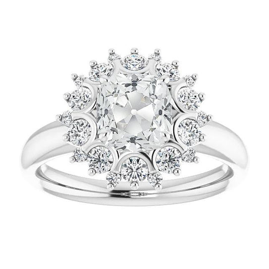 Halo Kissen alter Bergmann Diamantring Blumenstil 7,50 Karat Schmuck - harrychadent.ch