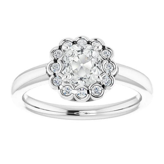 Halo Kissen Altschliff Diamantring halbe Lünette Set 4,25 Karat Gold 14K - harrychadent.ch