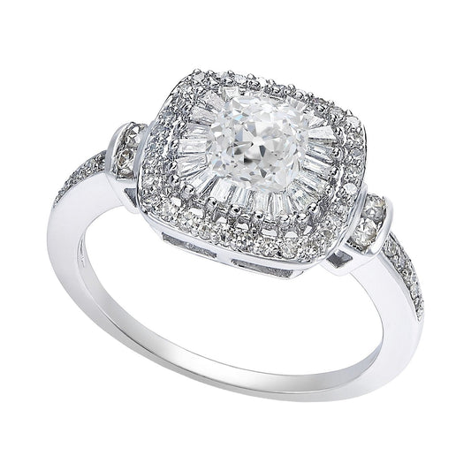 Halo Kissen Old Cut Baguette & runder Diamantring 4,75 Karat - harrychadent.ch