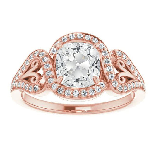 Halo Kissen Old Cut Diamant Ring Twisted Vintage-Stil 8.25 Karat - harrychadent.ch