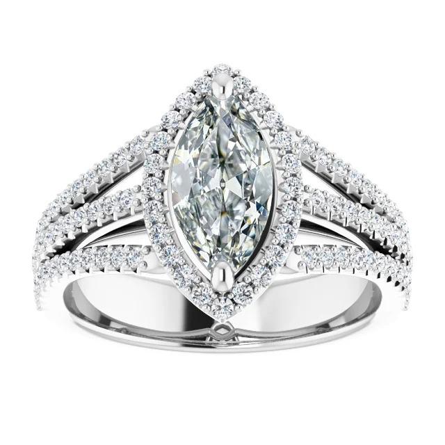 Halo Marquise Altschliff Diamantring Doppelspalter Schaft 6.50 Karat - harrychadent.ch