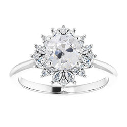Halo Marquise & Runder Diamantring im alten Minenschliff im Blumenstil 4 Karat