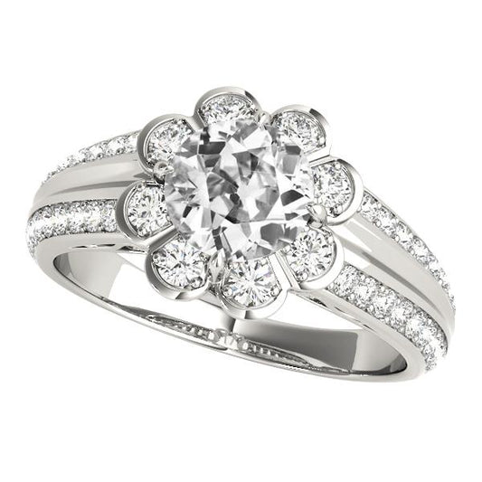 Halo Old Cut Runder Diamantring Blumenstil 5 Karat Konischer Schaft - harrychadent.ch