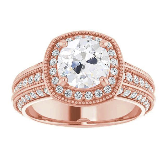 Halo Old Cut Runder Diamantring Vintage-Stil 4,75 Karat Roségold - harrychadent.ch