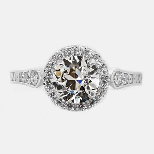 Halo Old Mine Cut Diamantring mit Akzenten 2,75 Karat Vintage-Stil - harrychadent.ch