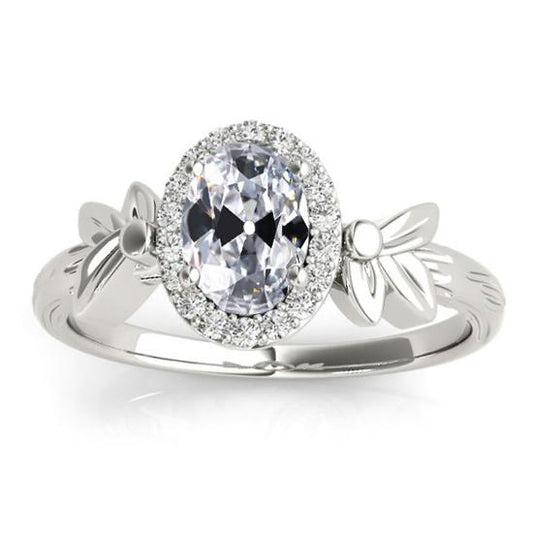 Halo Oval alter Bergmann Diamantring Blatt Vintage-Stil 4 Karat - harrychadent.ch