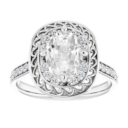 Halo Oval alter Bergmann Diamantring-Zinken-Set 7,25 Karat