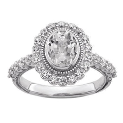 Halo Oval Old Cut Diamant Ring Lünette Blumenstil 5.50 Karat Milgrain