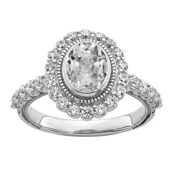 Halo Oval Old Cut Diamant Ring Lünette Blumenstil 5.50 Karat Milgrain - harrychadent.ch