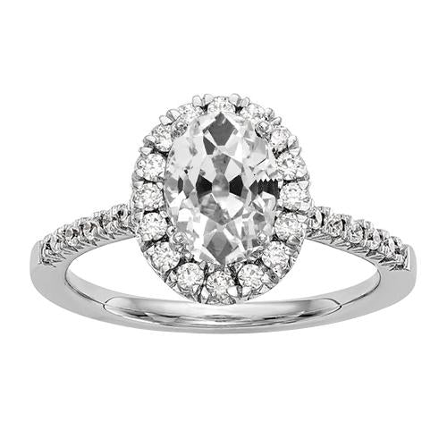 Halo Oval Old Cut Diamantring Weißgold Schmuck 4,50 Karat - harrychadent.ch