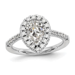 Halo Pear alter Bergmann Diamantring 3,70 Karat Gold 14K