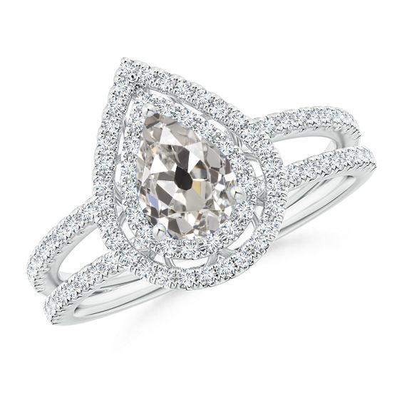 Halo Pear Diamant Verlobungsring 2,50 Karat Old Cut Split Shank - harrychadent.ch