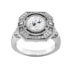 Halo Ring Baguette & Runde Diamanten im alten Minenschliff 3,75 Karat Milgrain