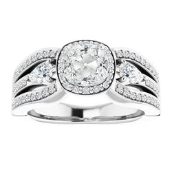 Halo Ring Birne & Kissen Old Cut Diamant 3 Stone Style 7 Karat