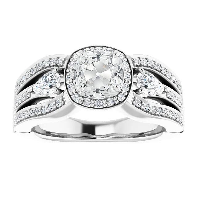 Halo Ring Birne & Kissen Old Cut Diamant 3 Stone Style 7 Karat - harrychadent.ch