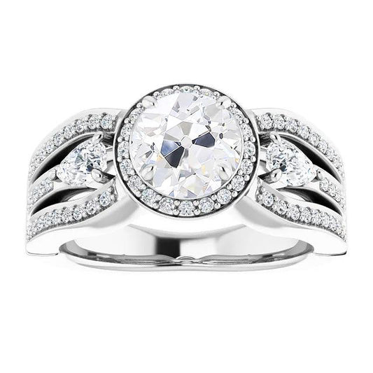 Halo Ring Birne & Runder Altschliff Diamant Dreireihige Akzente 5,50 Karat - harrychadent.ch