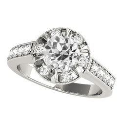 Halo-Ring für Damen rund mit Diamanten im alten Minenschliff, Krappenset, 4 Karat