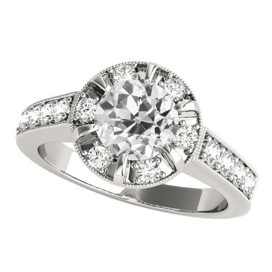 Halo-Ring für Damen rund mit Diamanten im alten Minenschliff, Krappenset, 4 Karat - harrychadent.ch