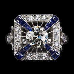 Halo-Ring im antiken Stil Alter Bergmann Diamant & blaue Saphire 4 Karat