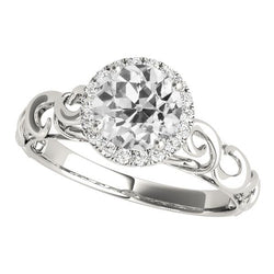 Halo-Ring im antiken Stil mit runden Diamanten im Altschliff 14K Gold 4,25 Karat