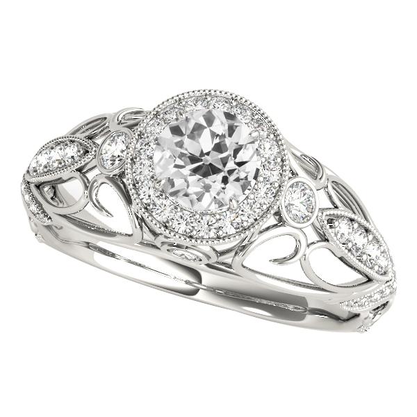 Halo-Ring im Stil mit 3 Steinen, rund, Diamanten im alten Minenschliff 3,75 Karat Milgrain - harrychadent.ch