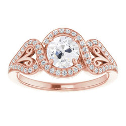 Halo-Ring im Vintage-Stil, rund, im alten Minenschliff, Krappenfassung, 5 Karat
