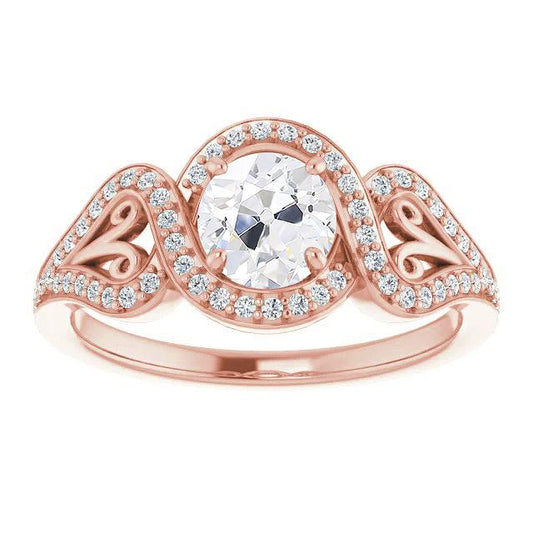 Halo-Ring im Vintage-Stil, rund, im alten Minenschliff, Krappenfassung, 5 Karat - harrychadent.ch