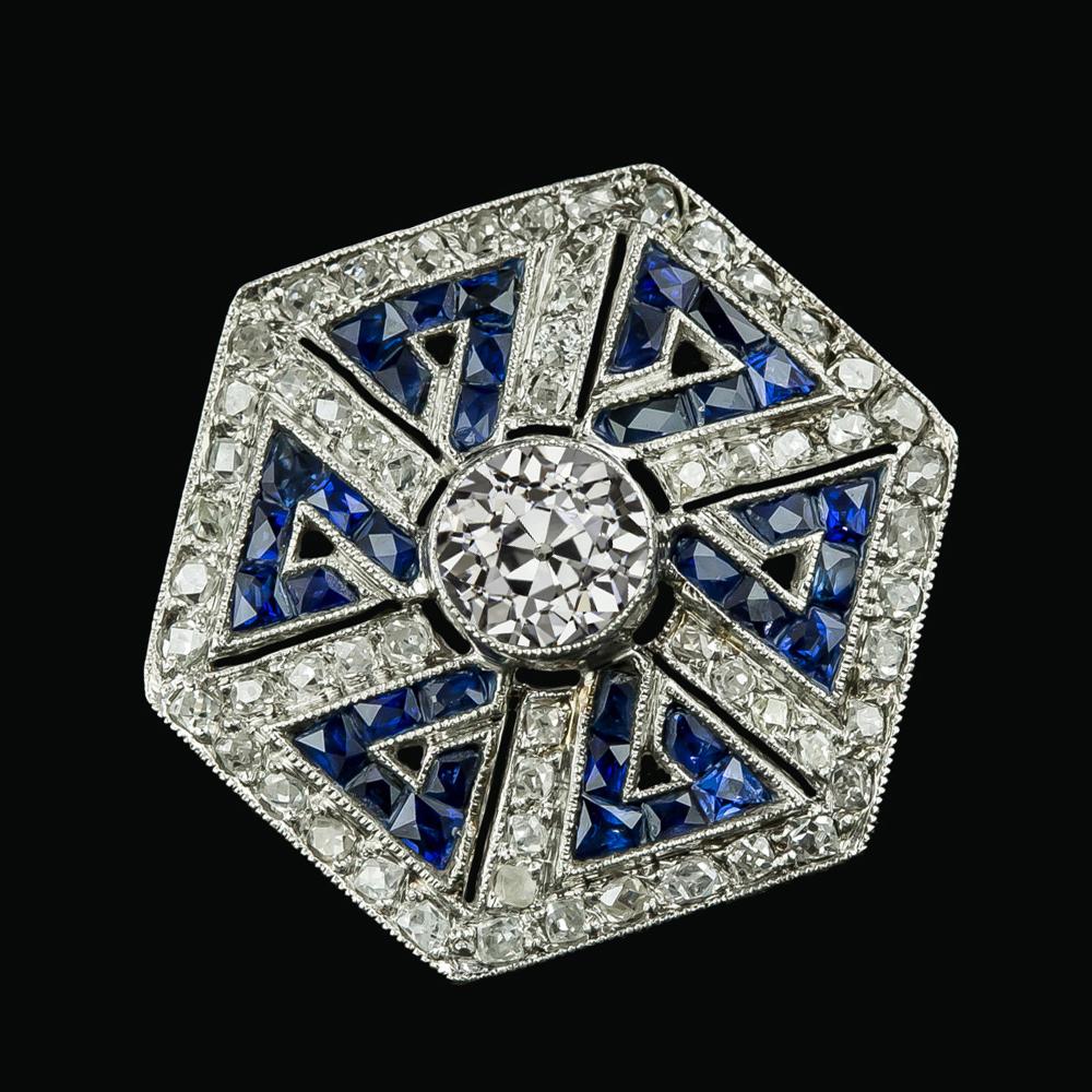 Halo Ring Lünette Set Rund alter Bergmann Diamant Blauer Saphir 5,50 Karat - harrychadent.ch