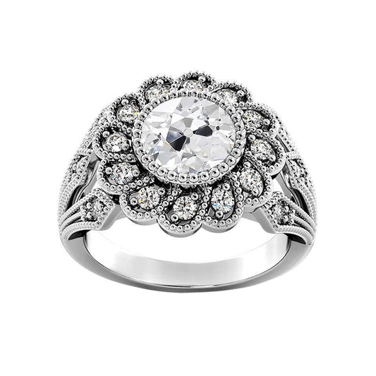 Halo Ring Lünette Set Rund alter Bergmann Diamant Flower Antique Style 3,25 Karat - harrychadent.ch