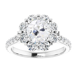 Halo-Ring mit Akzenten Altschliff-Diamant-Zinken-Set 9,50 Karat Gold