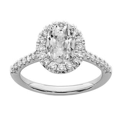 Halo Ring mit Akzenten rund & Oval Altschliff Diamant 4 Karat Gold