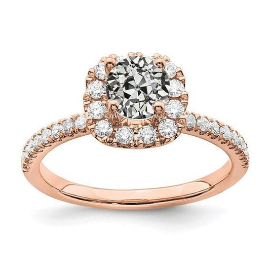 Halo Ring mit Akzenten runder alter Bergmann Diamant 3,25 Karat Roségold - harrychadent.ch