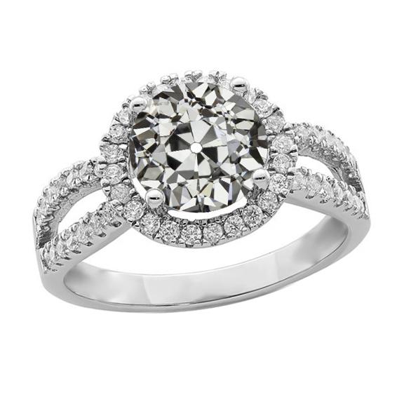 Halo-Ring mit Akzenten runder alter Bergmann Diamant Split Shank 4 Karat - harrychadent.ch