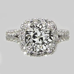 Halo-Ring mit Akzenten runder alter Bergmann Diamant Split Shank 4,50 Karat