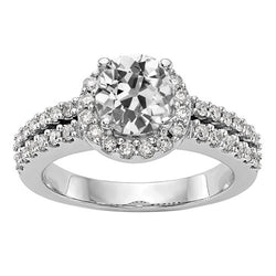 Halo-Ring mit Akzenten, zweireihig, runder Diamant im alten Minenschliff, 4 Karat