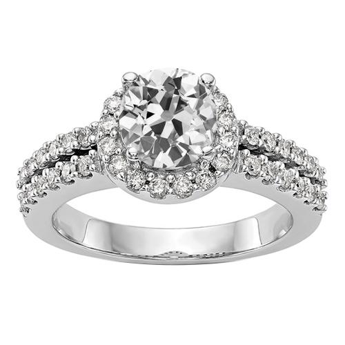 Halo-Ring mit Akzenten, zweireihig, runder Diamant im alten Minenschliff, 4 Karat - harrychadent.ch