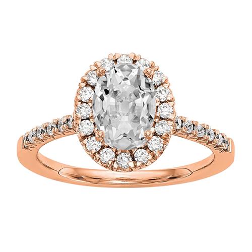 Halo Ring Oval Old Mine Cut Diamant Fishtail Set 4,50 Karat Roségold - harrychadent.ch