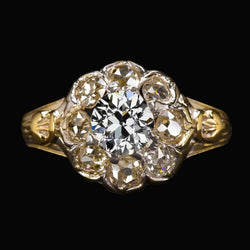 Halo Ring rund alter Bergmann Diamant Flower Vintage-Stil 4,50 Karat
