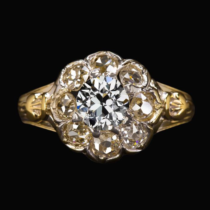 Halo Ring rund alter Bergmann Diamant Flower Vintage-Stil 4,50 Karat - harrychadent.ch