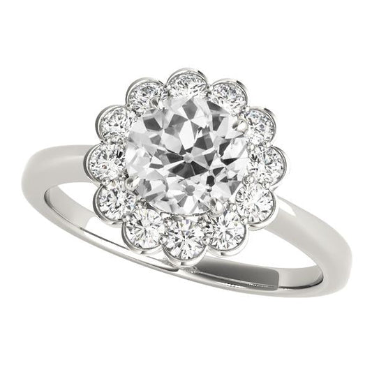 Halo Ring runder alter Minenschliff Diamant Blumenstil Schmuck 4 Karat - harrychadent.ch