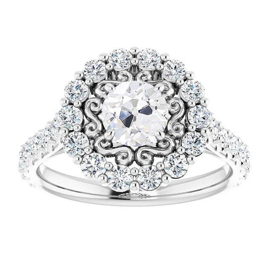 Halo Ring runder alter Minenschliff Diamant Pave Krappen Set 6,25 Karat - harrychadent.ch