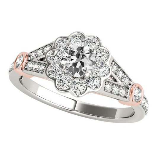 Halo Ring Runder Altschliff Diamant Split Flower Style 4,25 Karat - harrychadent.ch