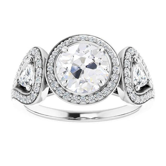 Halo Ring Trillion & Runde alter Bergmann Diamanten Krappenset 7,75 Karat - harrychadent.ch