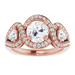 Halo Ring Trillion & Runde Altschliffdiamanten Twisted Style 8 Karat